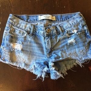 Abercrombie and Fitch Embroidered cut off Distressed Denim shorts Size 0